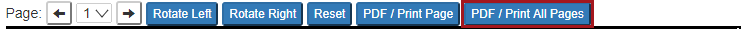 The toolbar displayed when you view a deed with the PDF/ Print All Pages button indicated