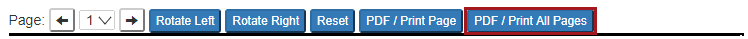 The toolbar displayed when you view a deed with the PDF/ Print All Pages button indicated